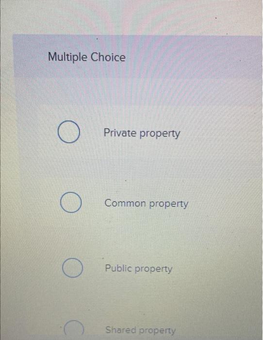 Solved Multiple Choice O Private property O Common property | Chegg.com