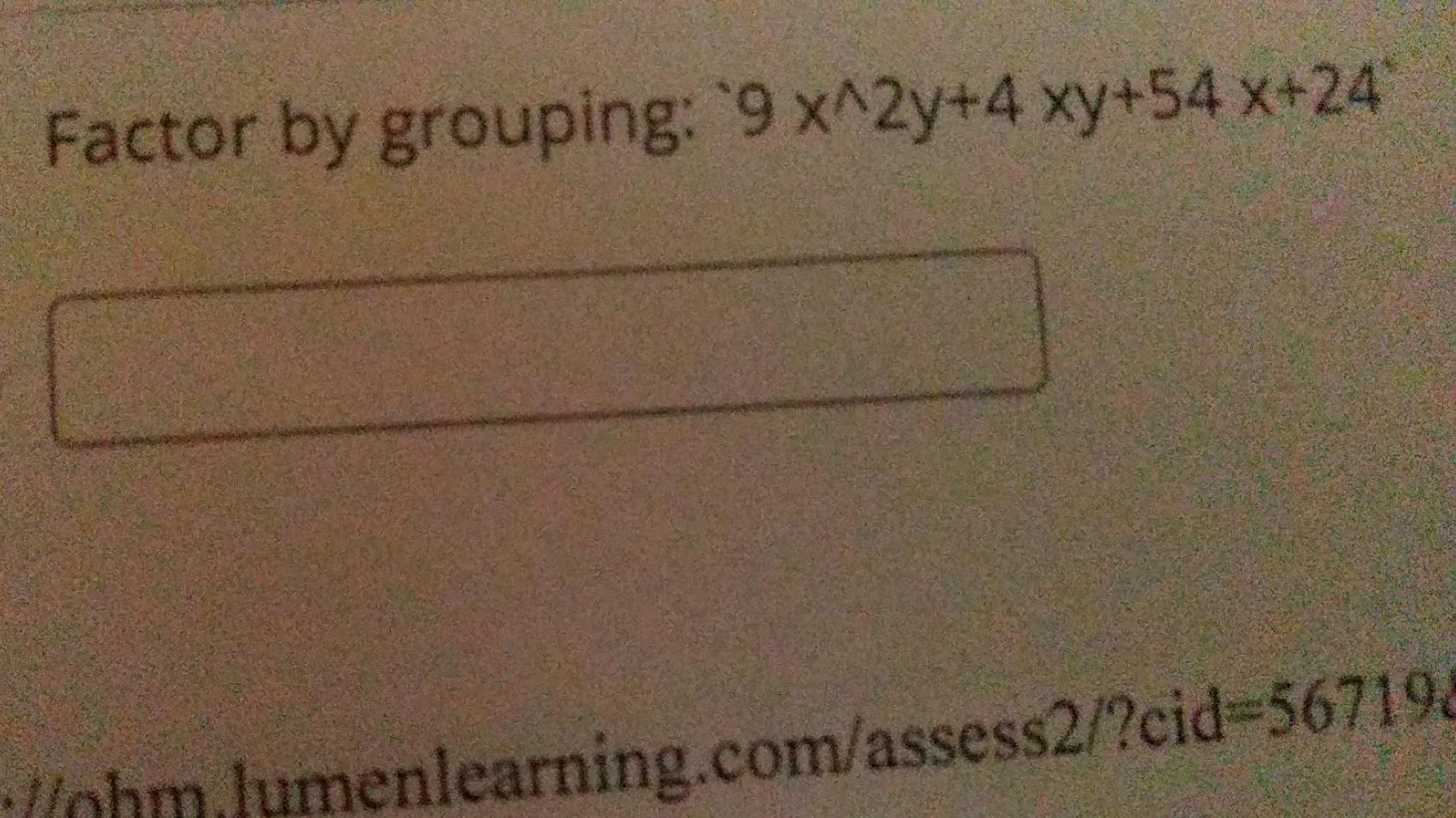 Solved Factor By Grouping: 9 X^2y+4 Xy+54 X+24 | Chegg.com