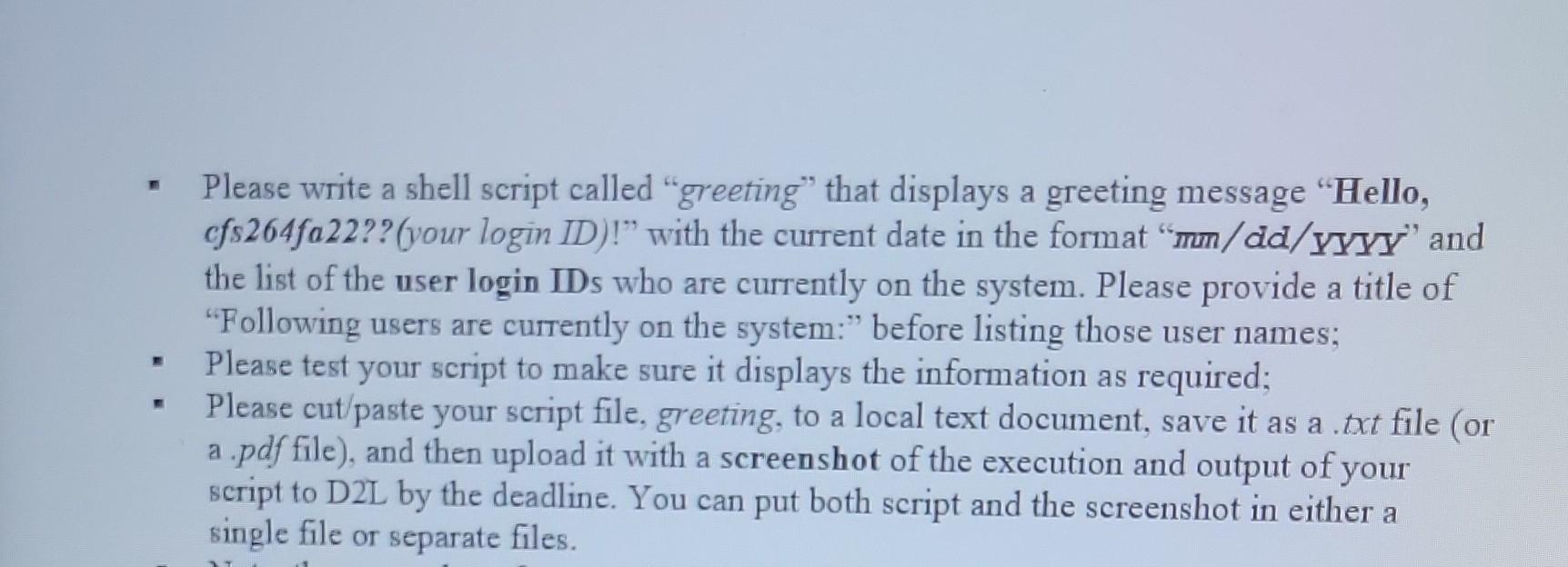 Solved " Please write a shell script called "greeting" that | Chegg.com