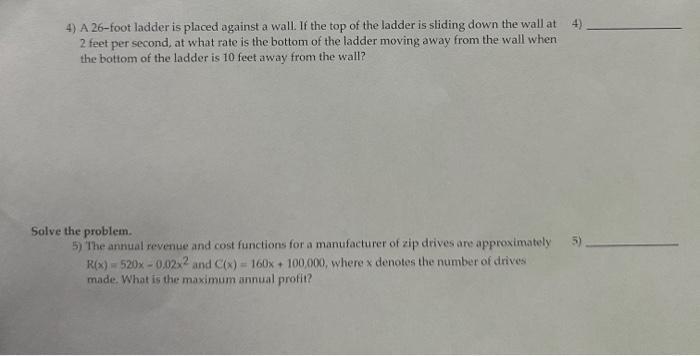 Solved 4) A 26-foot ladder is placed against a wall. If the | Chegg.com