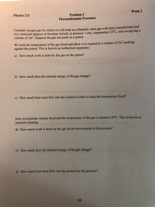 Solved Week 3 Physics 213 Problem 2 Thermodynamic Processes | Chegg.com