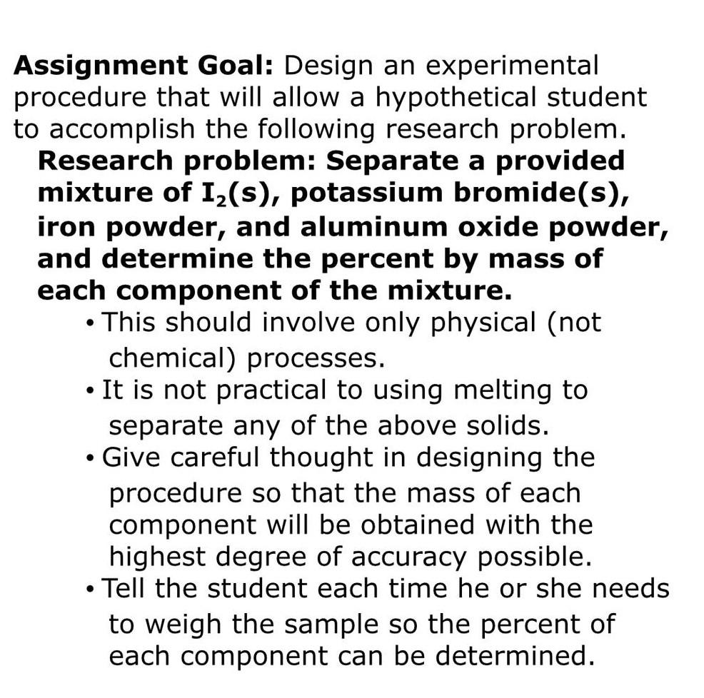 Solved Assignment Goal: Design an experimental procedure | Chegg.com