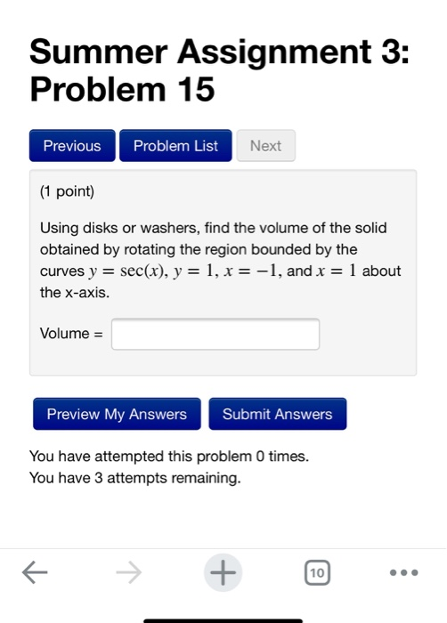 Solved Summer Assignment 3: Problem 15 Previous Problem List | Chegg.com