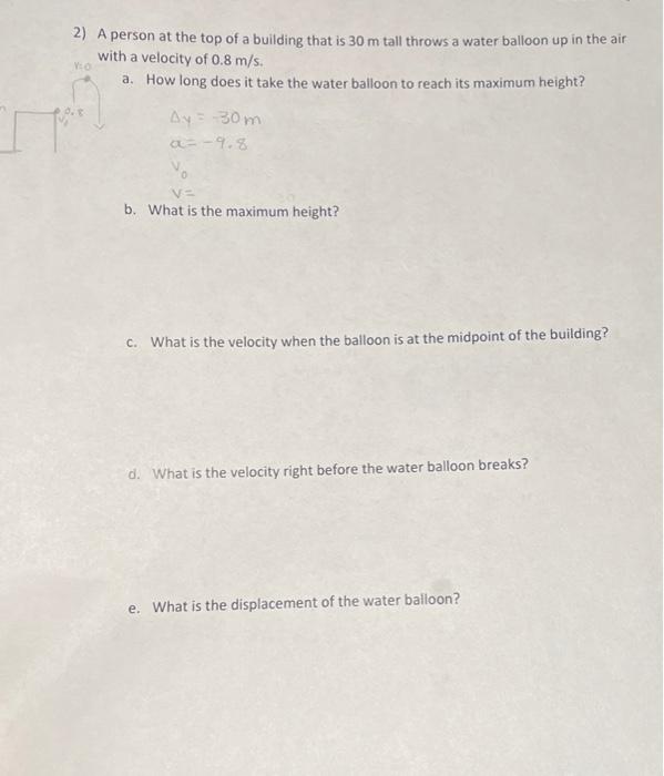 Solved 2) A person at the top of a building that is 30 m