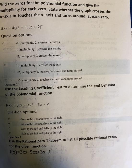 Solved Find the zeros for the polynomial function and give | Chegg.com