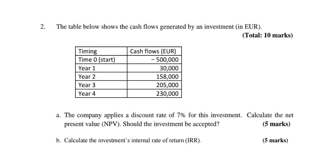 Solved 2. The table below shows the cash flows generated by | Chegg.com