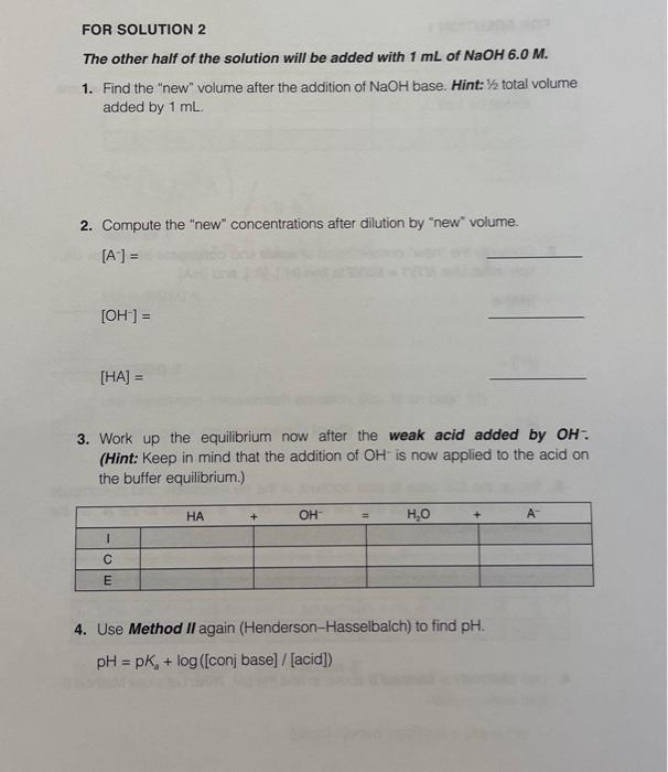 FOR SOLUTION 1 One-half of the solution will be added | Chegg.com