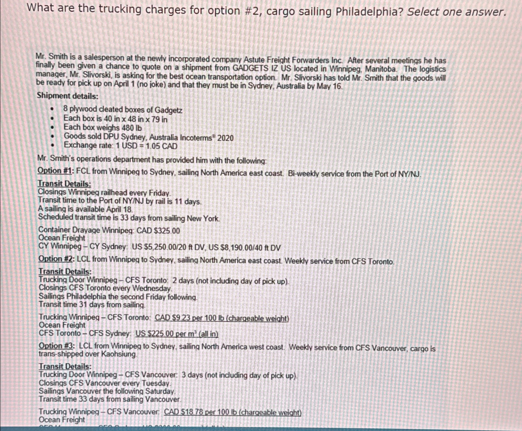 Solved What are the trucking charges for option #2, ﻿cargo | Chegg.com