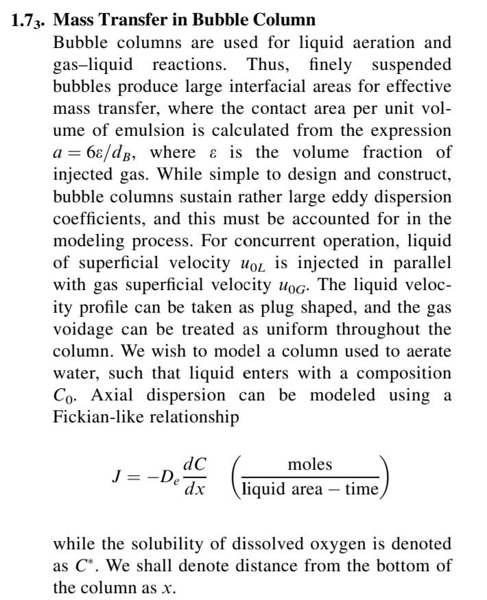 Solved 1.73. Mass Transfer in Bubble Column Bubble columns | Chegg.com