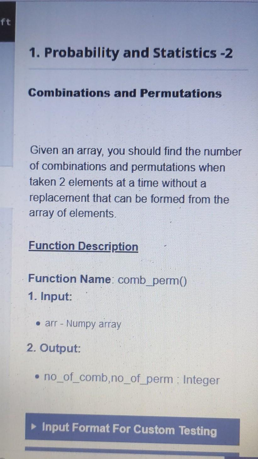 Solved ft 1. Probability and Statistics -2 Combinations and | Chegg.com