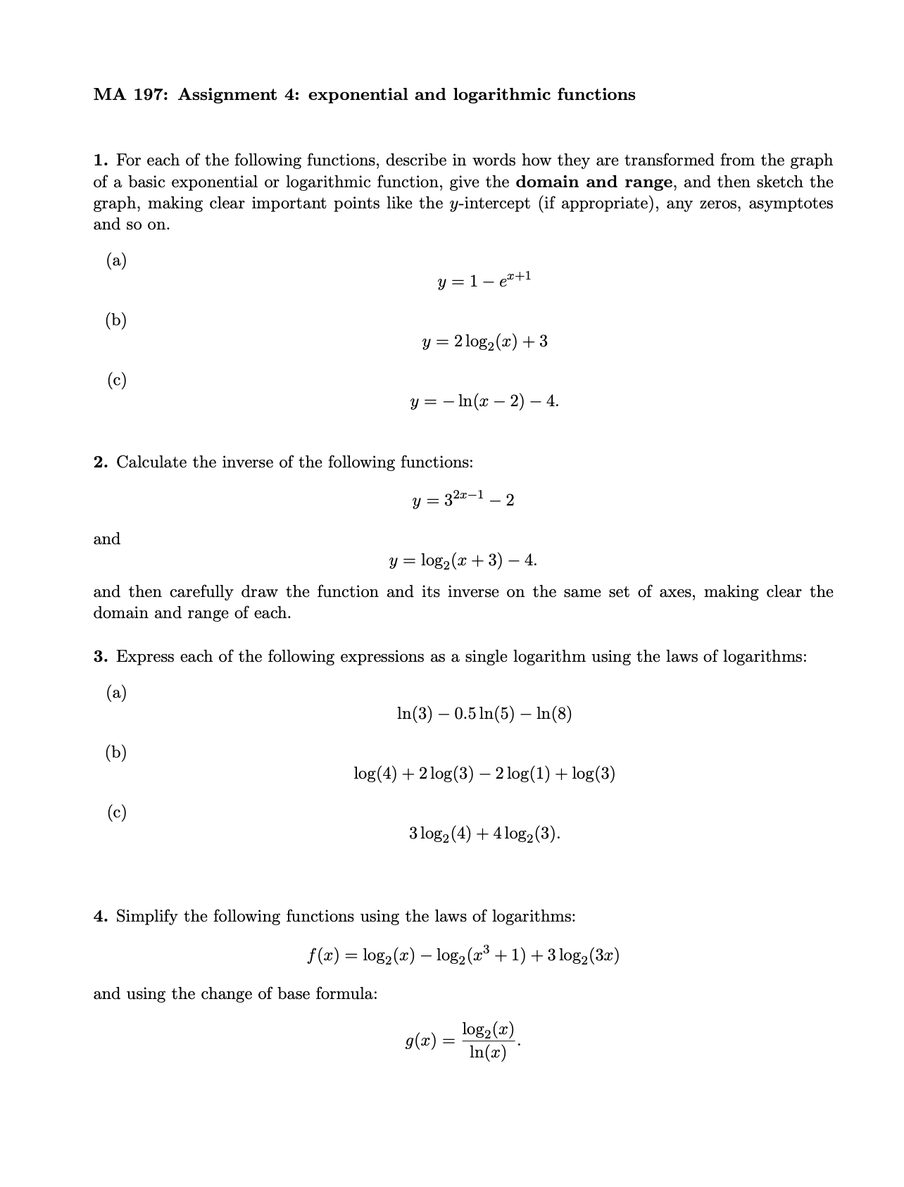 Solved MA 197: Assignment 4: exponential and logarithmic | Chegg.com