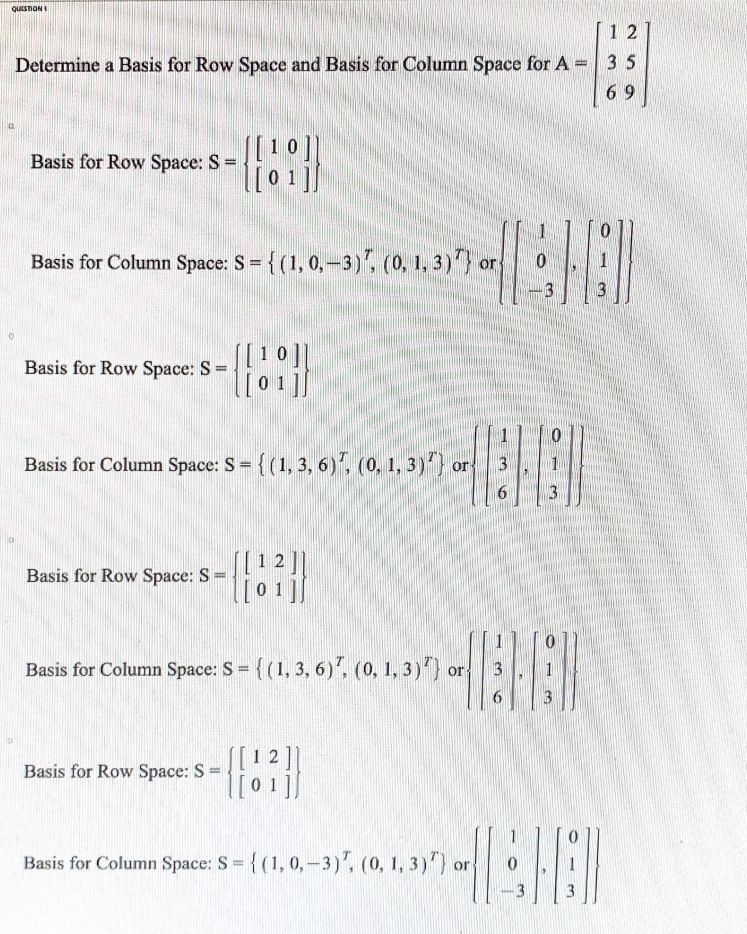 Solved gutsnoN iDetermine a Basis for Row Space and Basis | Chegg.com