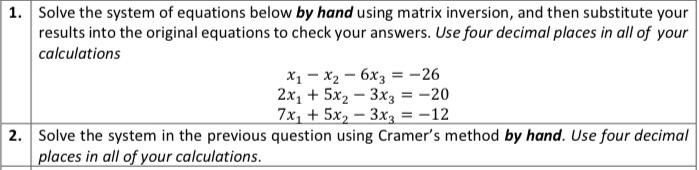 Solved Solve the system of equations below by hand using | Chegg.com