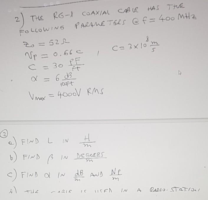 2 The Rg 1 Coaxial Cable Has The Following Parame Chegg Com