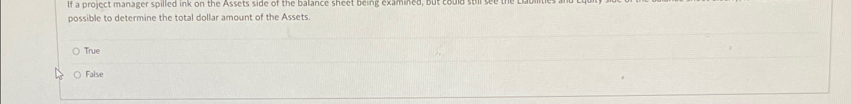 Solved If a project manager spilled ink on the Assets side | Chegg.com