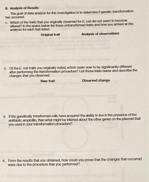 B. Analysis of Results The goal of data analysis for | Chegg.com