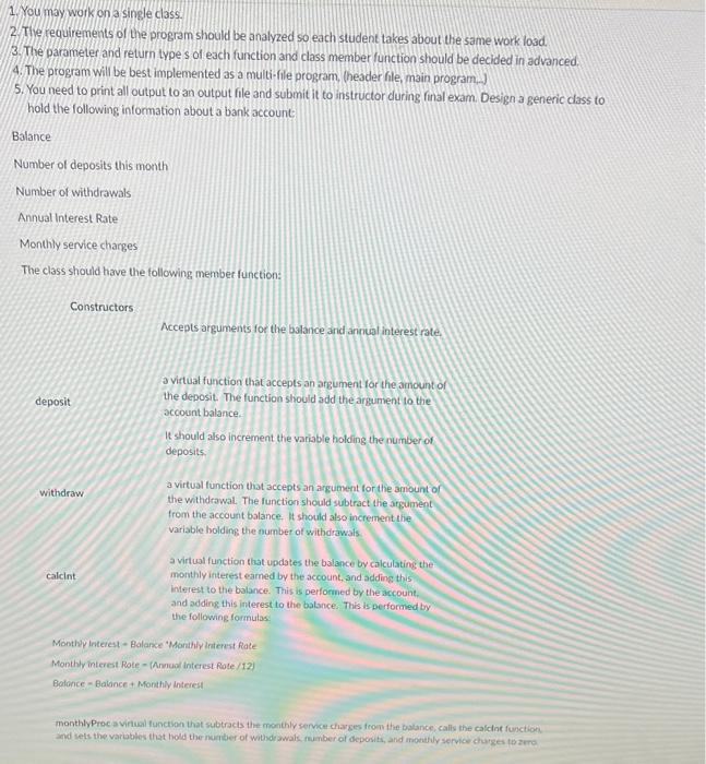 Solved 1. You may work on a single class. 2. Thee | Chegg.com