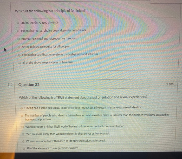 Solved Which Of The Following Is A Principle Of Feminism? 