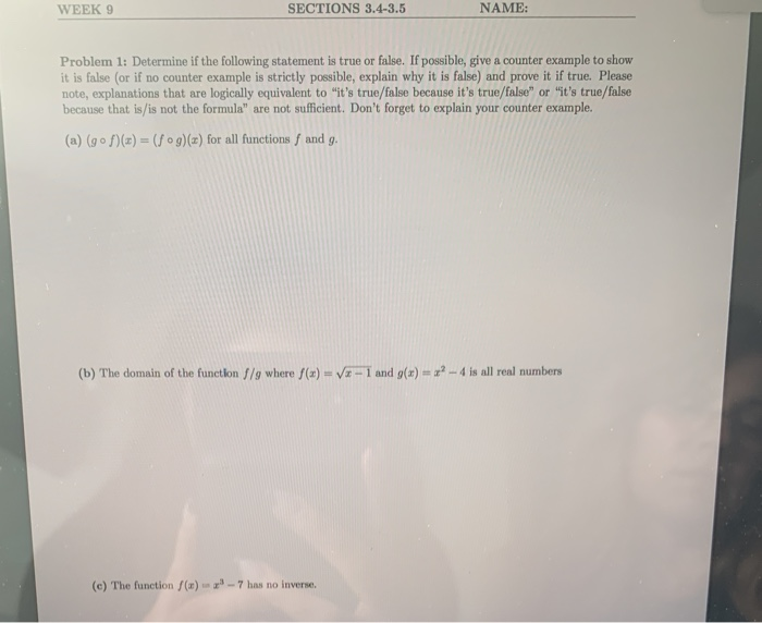 Solved Problem 3: Determine if the following statements are | Chegg.com