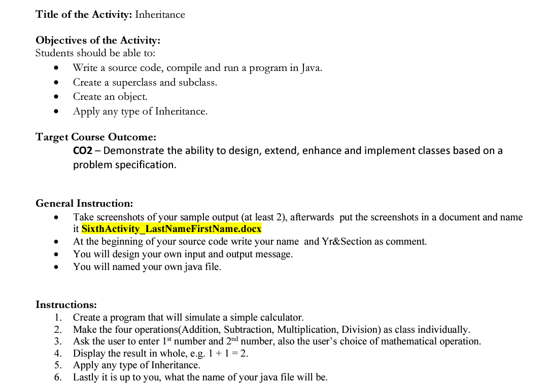 Solved Title of the Activity: Inheritance Objectives of the | Chegg.com