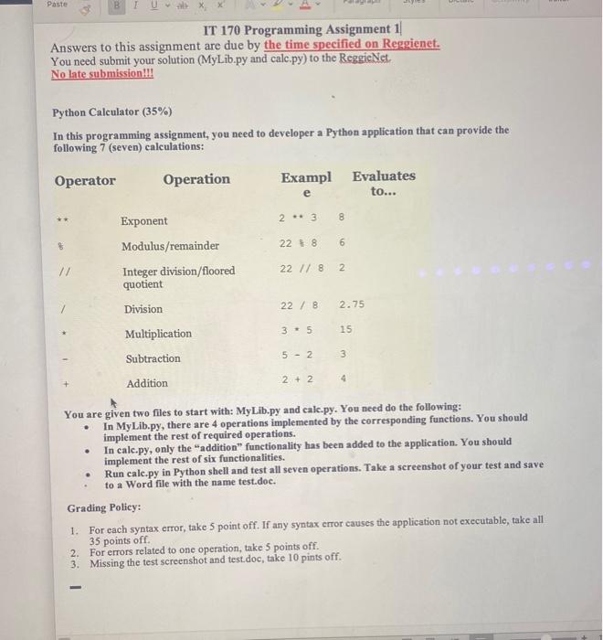 Solved Paste 4. B x x IT 170 Programming Assignment 1 | Chegg.com