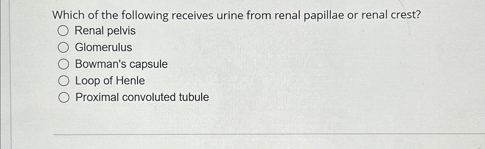 Solved Which of the following receives urine from renal | Chegg.com