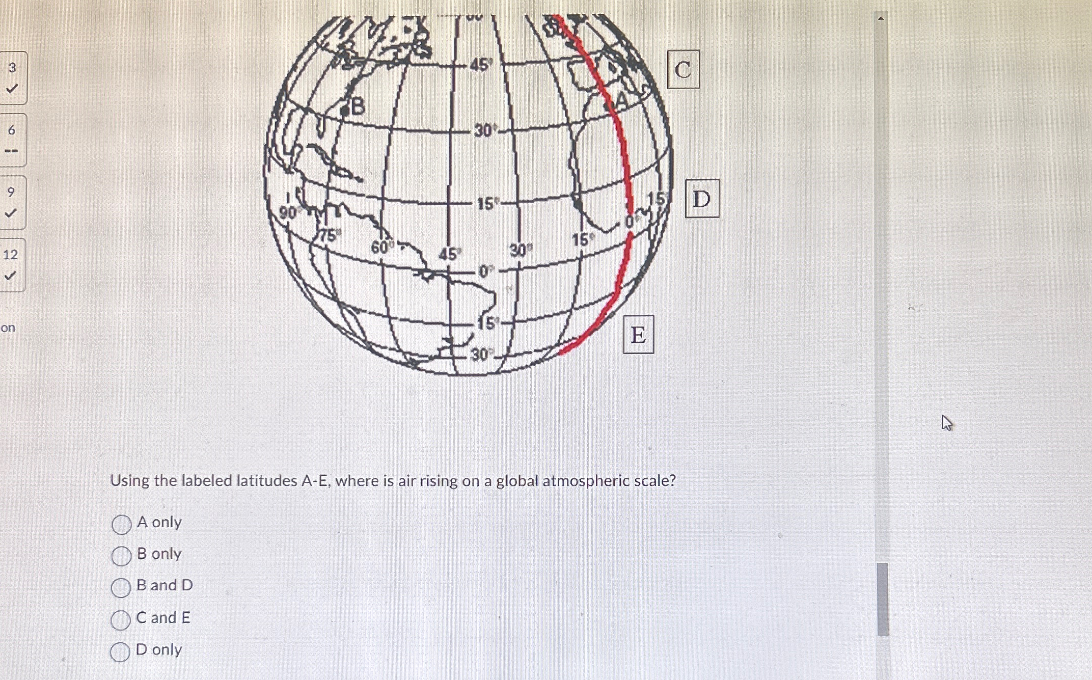 Solved Using the labeled latitudes A-E, ﻿where is air rising | Chegg.com