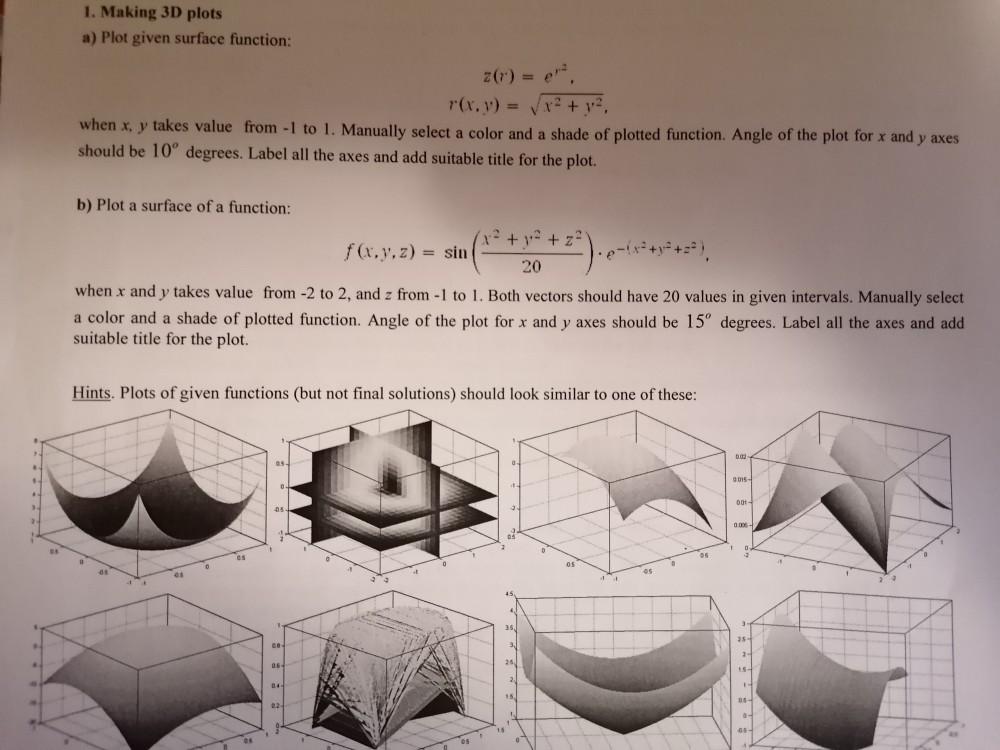 Solved 1. Making 3D Plots A) Plot Given Surface Function: | Chegg.com