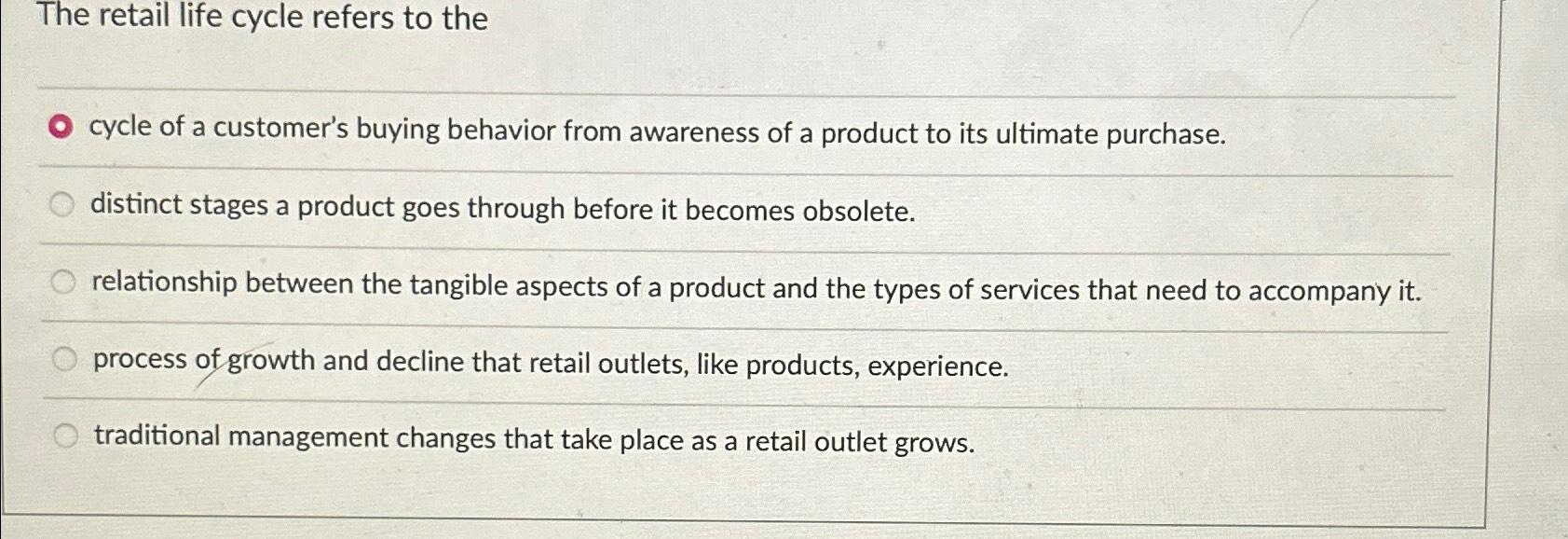 Solved The retail life cycle refers to thecycle of a | Chegg.com