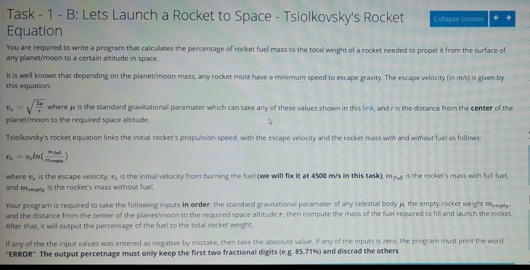 Solved Task - 1 - B: Lets Launch a Rocket to Space - | Chegg.com