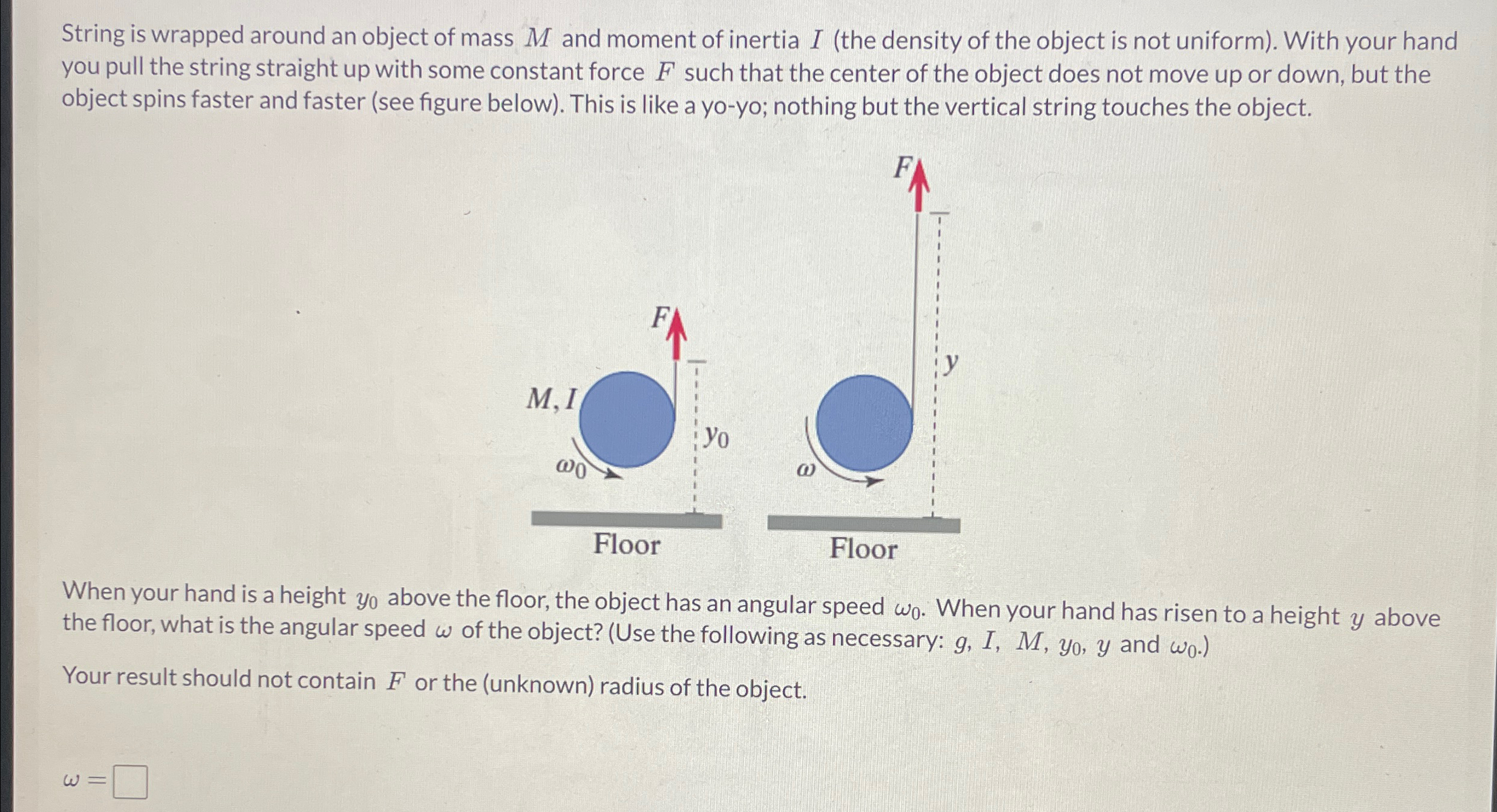 Solved String is wrapped around an object of mass M ﻿and | Chegg.com