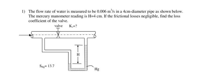 Solved 1) The flow rate of water is measured to be 0.006 | Chegg.com