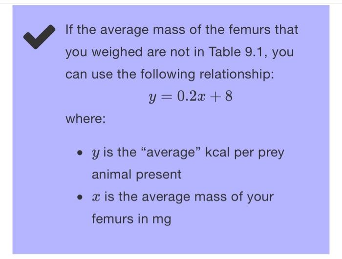 Solved Table 6.1: Allometric Relationship Between Prey Femur | Chegg.com