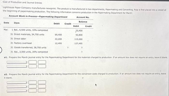 Solved Cost of Production and Journal Entries Uighthouse | Chegg.com