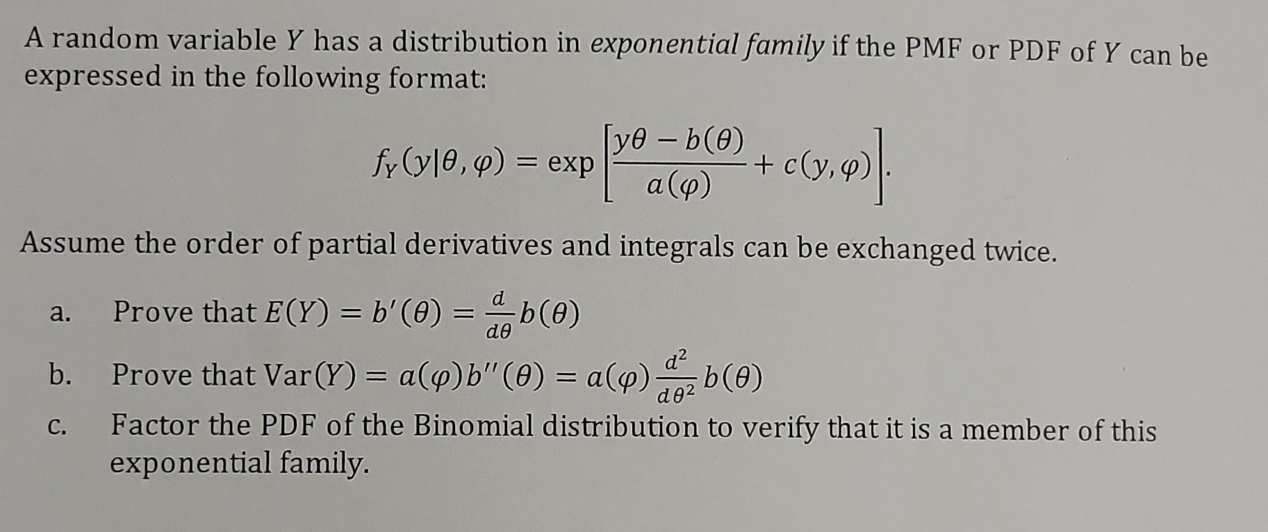 Solved A Random Variable Y Has A Distribution In Exponential | Chegg.com