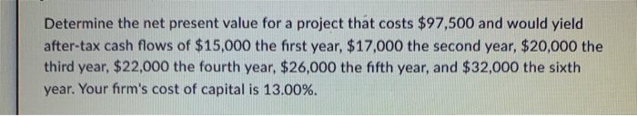 Solved Determine the net present value for a project that | Chegg.com