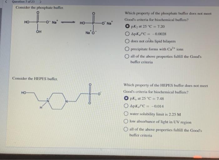 Solved Question 7 of 23 Consider the phosphate buffer. HO | Chegg.com