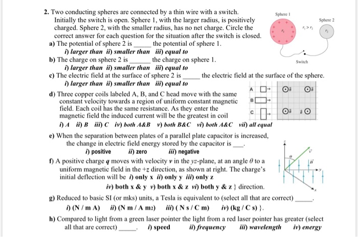 Solved Sphere 2 + Switch 2. Two conducting spheres are | Chegg.com
