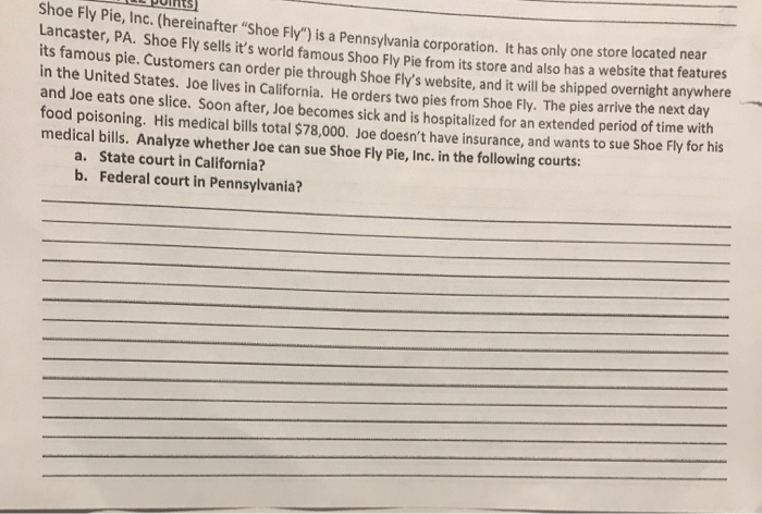 Solved e points) Shoe Fly Pie, Inc. (hereinafter "Shoe Fly") | Chegg.com