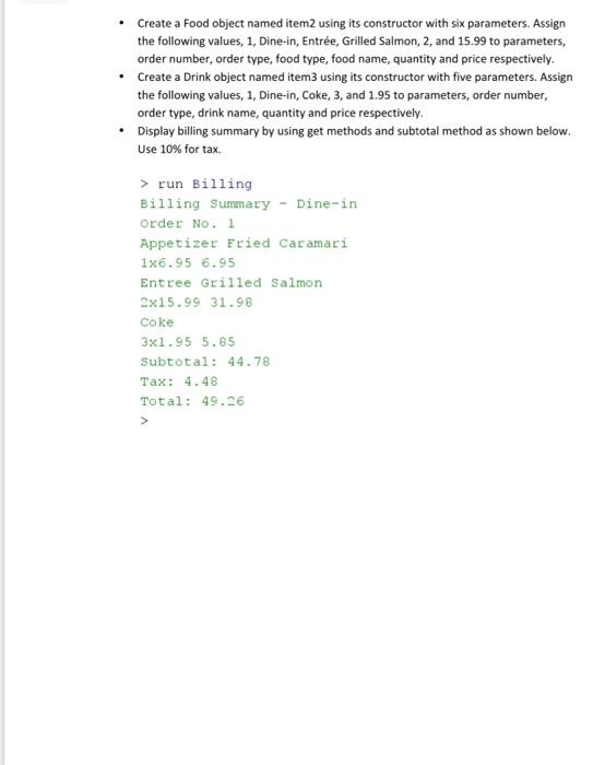 Solved Method Assignment A) Create Order class that contains | Chegg.com