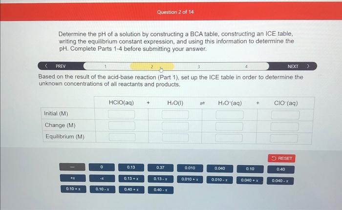 Solved Determine the pH of a solution by constructing a BCA | Chegg.com