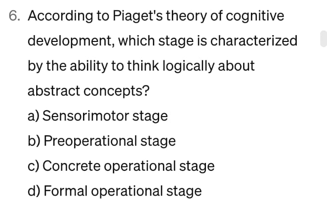 Piaget's theory clearance concrete operational stage