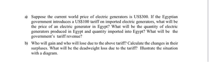 Solved The electric generator market in Egypt is represented | Chegg.com