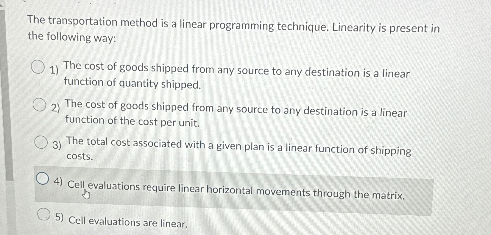 Solved The transportation method is a linear programming | Chegg.com