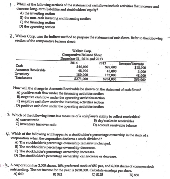 Solved 1 Which Of The Following Sections Of The Statement Chegg