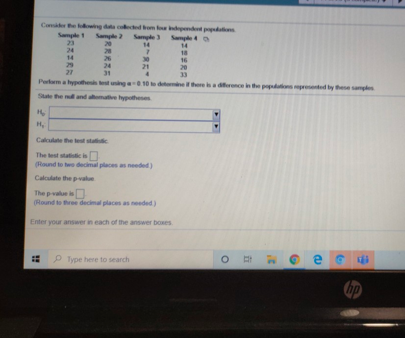 Solved Consider the following data collected from four | Chegg.com