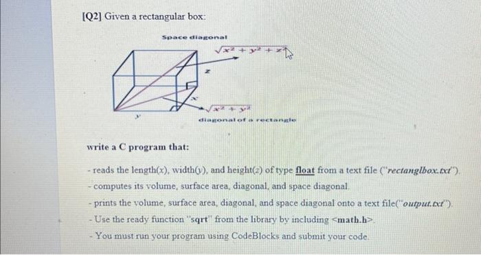 Solved [Q2] Given a rectangular box: write a C program that: | Chegg.com