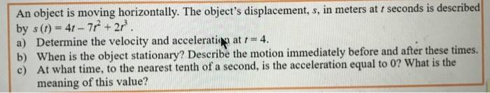 Solved An object is moving horizontally. The object's | Chegg.com