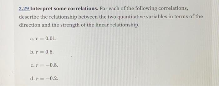 Solved 2.29 Interpret Some Correlations. For Each Of The | Chegg.com