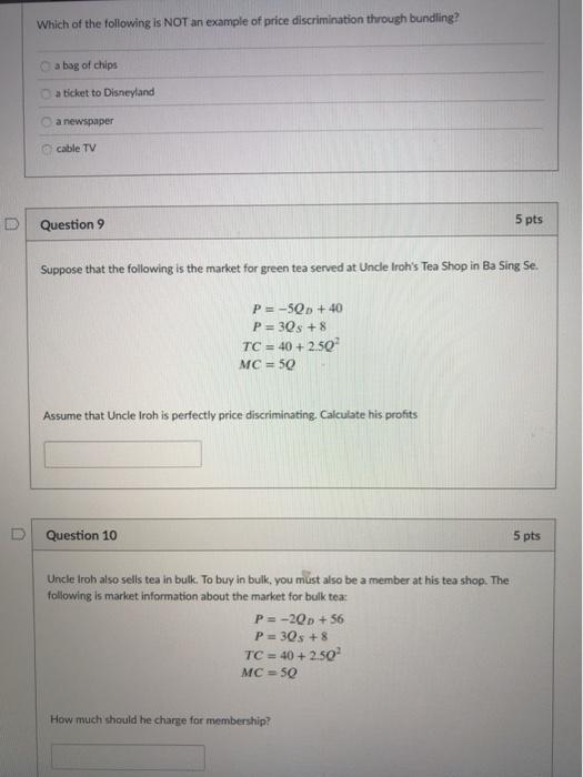 Solved D Question 3 1 pts A perfectly price-discriminating | Chegg.com